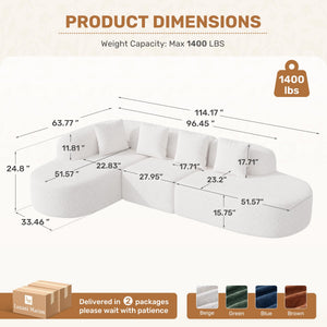 114" Curved Modular Sectional Sofa with Chaise, L-Shape, No Assembly