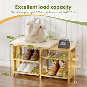 Bamboo Shoe Bench with Cushion & Storage Strap