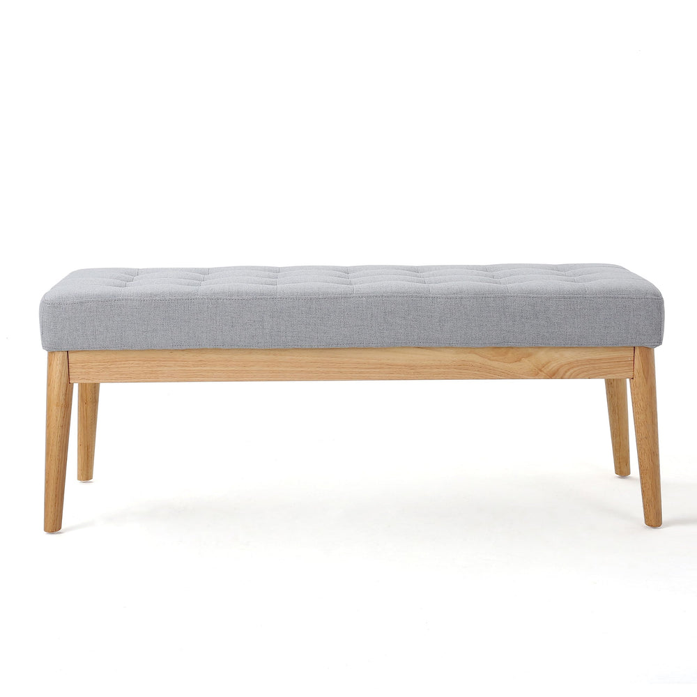 Mid-Century Tufted Fabric Bench – Light Grey