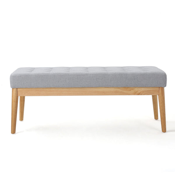 Mid-Century Tufted Fabric Bench – Light Grey