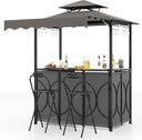 Outdoor Grill Gazebo Bar Set with Awning & 2 Foldable Bar Stools