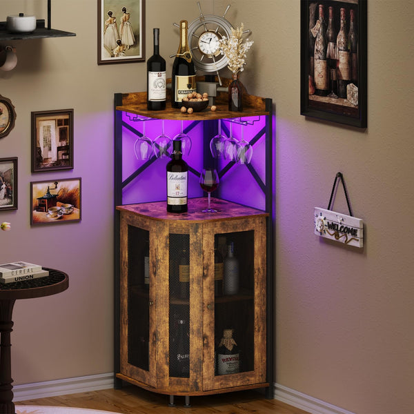 Corner Bar Cabinet with LED Lights