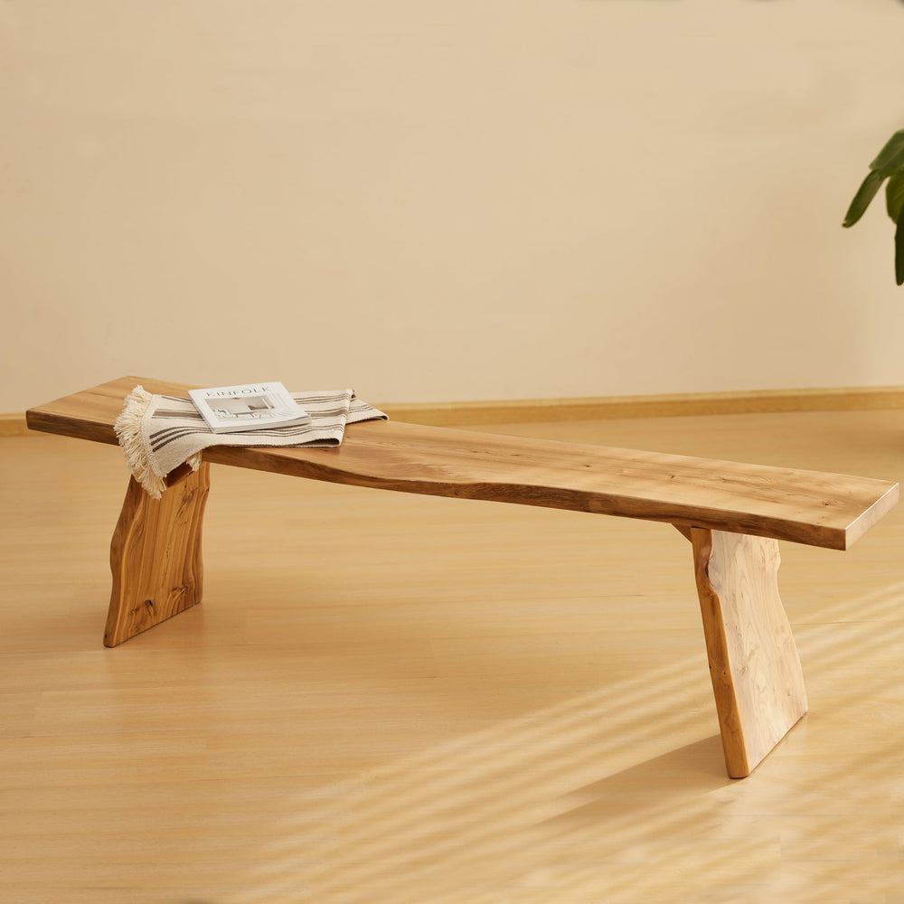 Live Edge Solid Elm Wood Bench