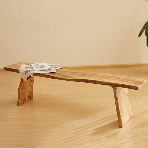 Live Edge Solid Elm Wood Bench