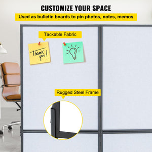 3-Panel Acoustic Office Partition Room Divider 72"W x 66"H