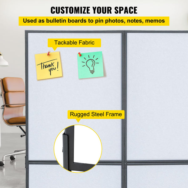 3-Panel Acoustic Office Partition Room Divider 72"W x 66"H