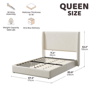 Queen/King Wingback Upholstered Platform Bed Frame
