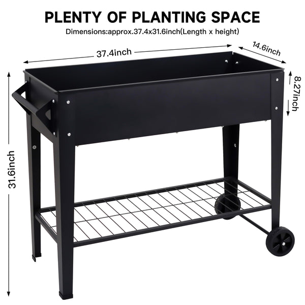 32" Tall Raised Garden Bed with Wheels & Bottom Shelf