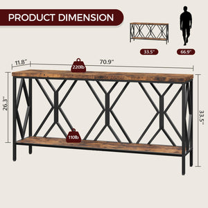 Industrial Console Table with 2-Tier Storage Shelf