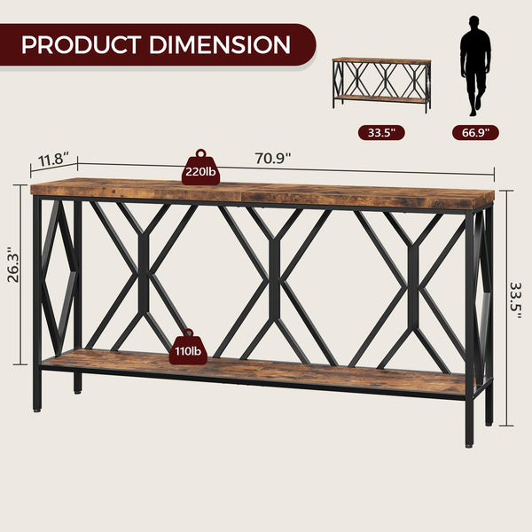 Industrial Console Table with 2-Tier Storage Shelf
