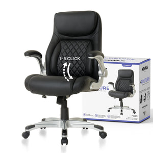 Ergonomic PU Leather Office Chair with Adjustable Lumbar Support & Flip Armrests