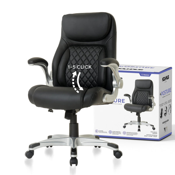 Ergonomic PU Leather Office Chair with Adjustable Lumbar Support & Flip Armrests