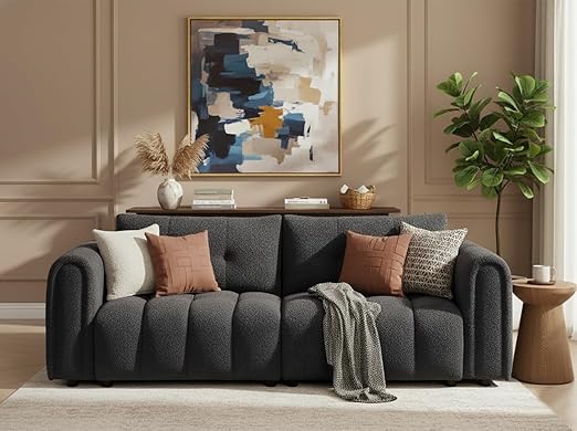 Tufted Boucle Sofa with Rolled Arms - 3-Seat Oversized Loveseat