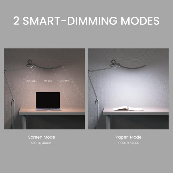 e-Reading Floor Lamp – Dimmable, 13 Color Modes, Adjustable Arm, Matte Silver