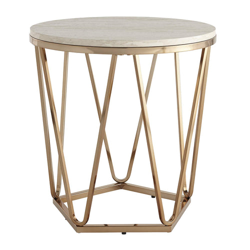 Round Faux Travertine End Table