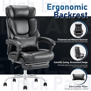 High-Back Ergonomic Office Chair with Footrest & Lumbar Support