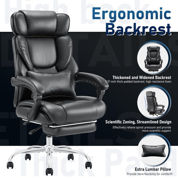 High-Back Ergonomic Office Chair with Footrest & Lumbar Support