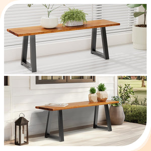 Acacia Wood Outdoor Bench with Metal Legs
