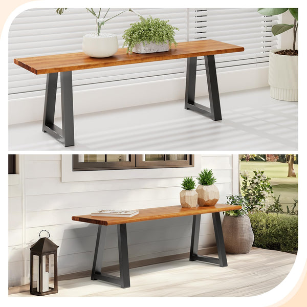 Acacia Wood Outdoor Bench with Metal Legs