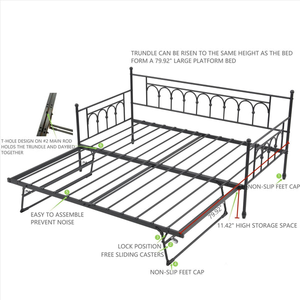 Twin Metal Daybed with Pop-Up Trundle