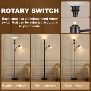71" Arc Floor Lamp with Frosted Glass Shade & Adjustable Reading Light