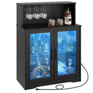 Wine Bar Cabinet with LED Light & Power Outlets
