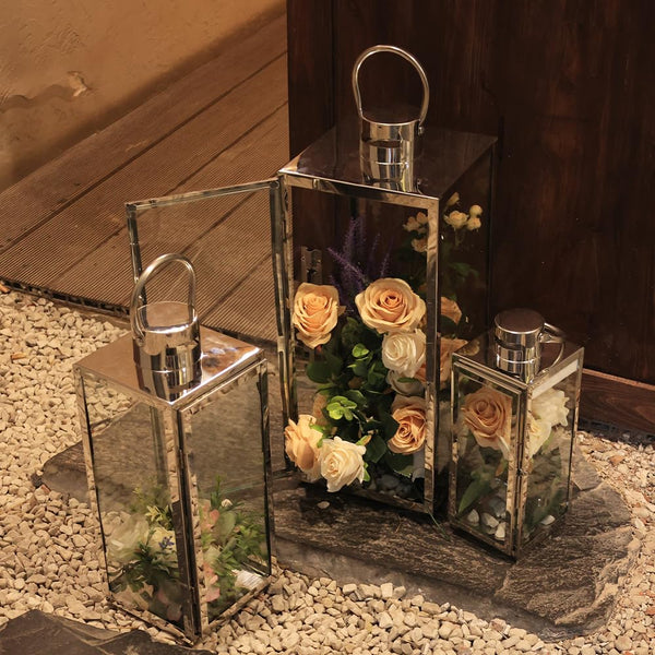 Stainless Steel Glass Candle Lanterns Set of 3 – Indoor & Outdoor Decorative Lanterns