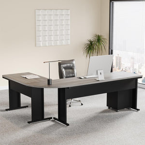 L-Shaped Executive Desk with File Cabinet & Drawers