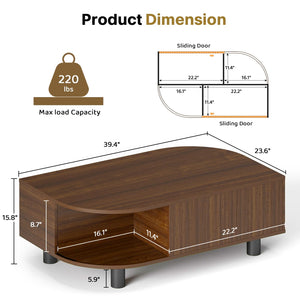 Mid-Century Modern Coffee Table with Storage, 39.4"