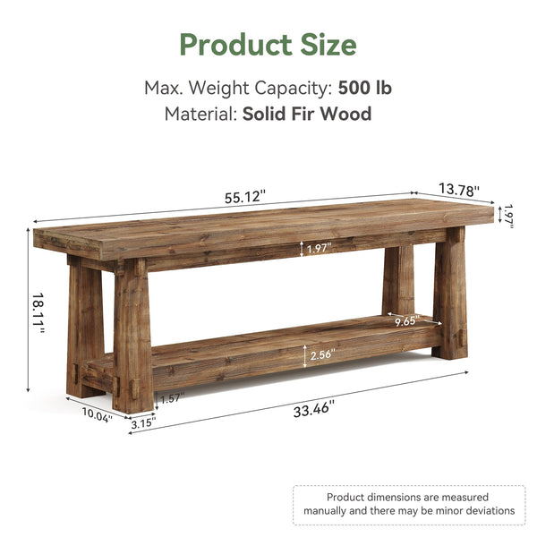 55" Solid Wood Entryway Bench with Shoe Storage