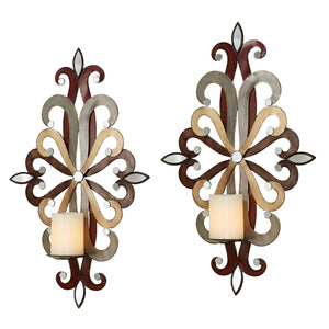Wall Sconce Candle Holders Set of 2 – Metal Mirror Scrollwork