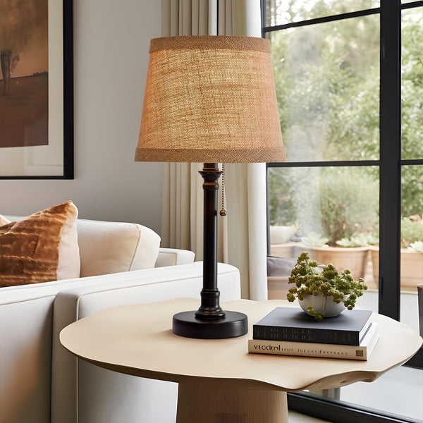 Small Pull Chain Table Lamp with Fabric Shade 19.5"