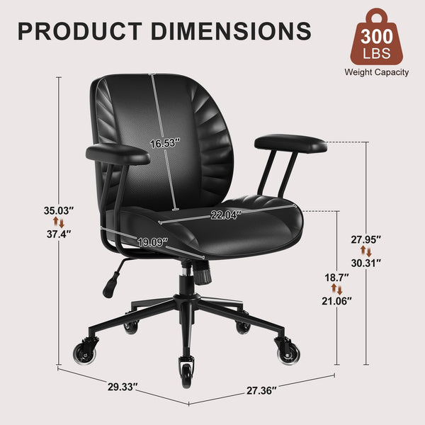 Mid-Back Ergonomic Office Chair with Wheels