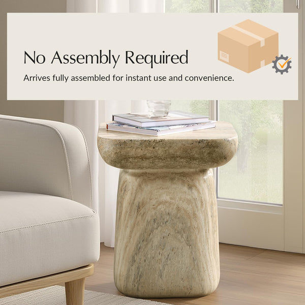 Concrete Pedestal Side Table with Faux Marble Finish