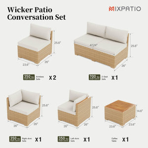 7-Piece Rattan Outdoor Sectional Sofa Set with Coffee Table