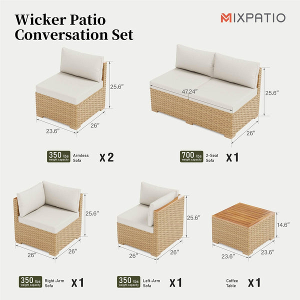 7-Piece Rattan Outdoor Sectional Sofa Set with Coffee Table