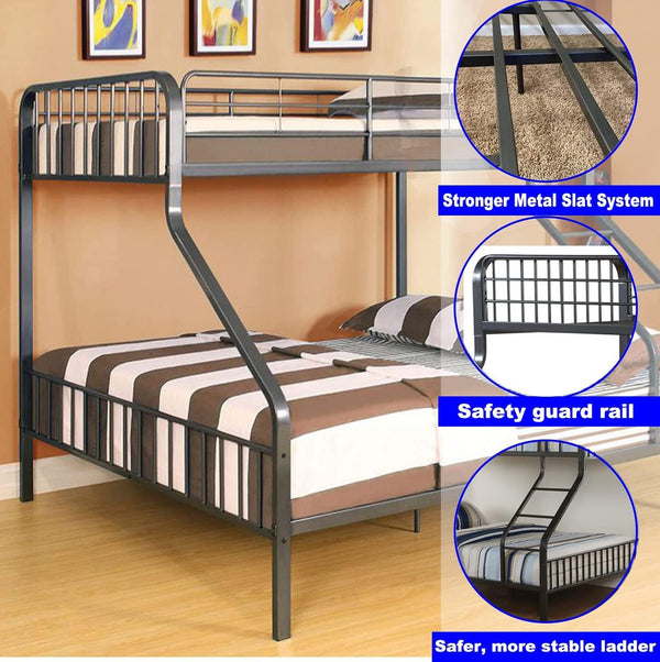 Twin XL Over Queen Metal Bunk Bed with Ladder – Heavy Duty Steel Frame