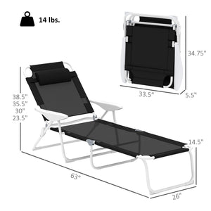 Folding Outdoor Chaise Lounge Chair with Reclining Back & Armrests
