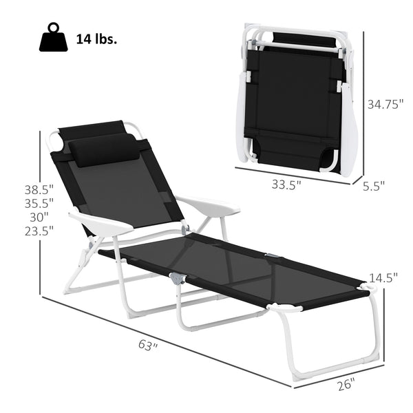 Folding Outdoor Chaise Lounge Chair with Reclining Back & Armrests