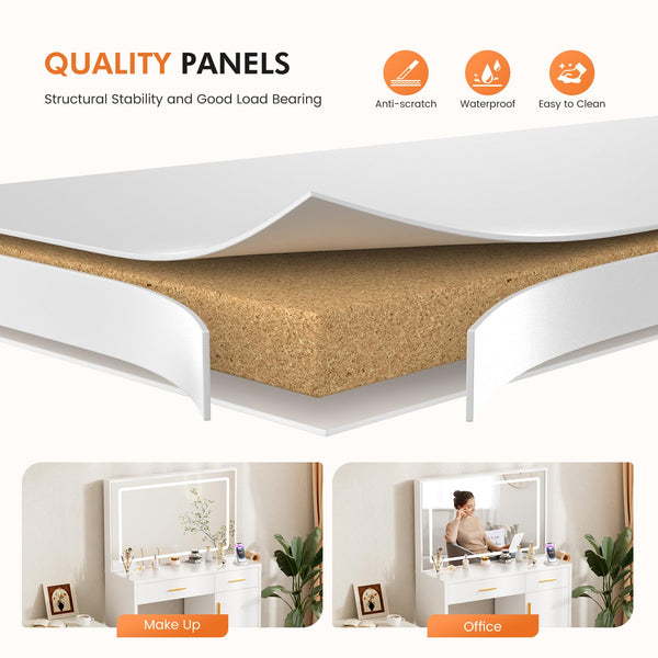 Vanity Desk with LED Mirror, Charging Station & Storage