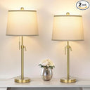 Adjustable Height Table Lamps Set of 2 – Modern Drum Shade with Pull Chain