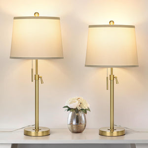 Adjustable Height Table Lamps Set of 2 – Modern Drum Shade with Pull Chain