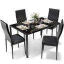 5-Piece Tempered Glass Dining Table Set with PU Leather Chairs
