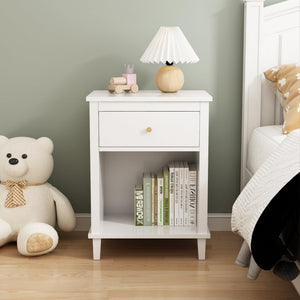 Wooden Nightstand with Drawer and Open Storage Shelf