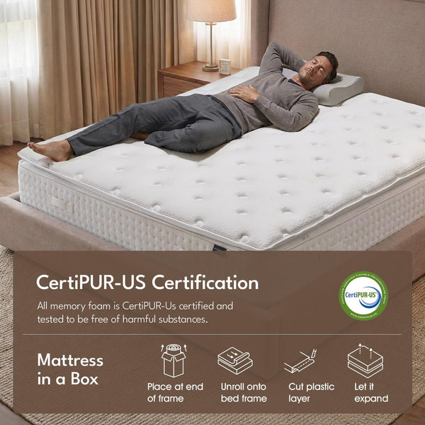 14 Inch Pillow Top Hybrid Mattress – Gel Memory Foam, Pocket Coils, Tencel Cover