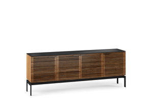 79" Modern TV Stand with Soundbar Shelf, Tempered Glass Top & Cable Management – Fits TVs up to 80"