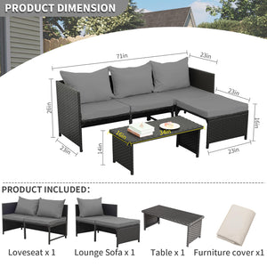 3-Piece Outdoor PE Rattan Patio Conversation Set