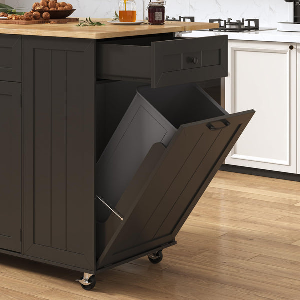 59" Rolling Kitchen Island Table on Wheels with Drop Leaf & Power Outlet