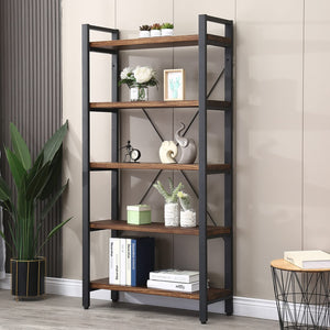 Industrial Wood & Metal Bookshelf – Multi-Tier Etagere Bookcase