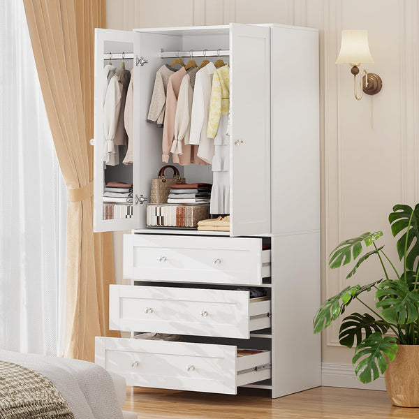 Armoire Wardrobe Closet with Mirror & Drawers
